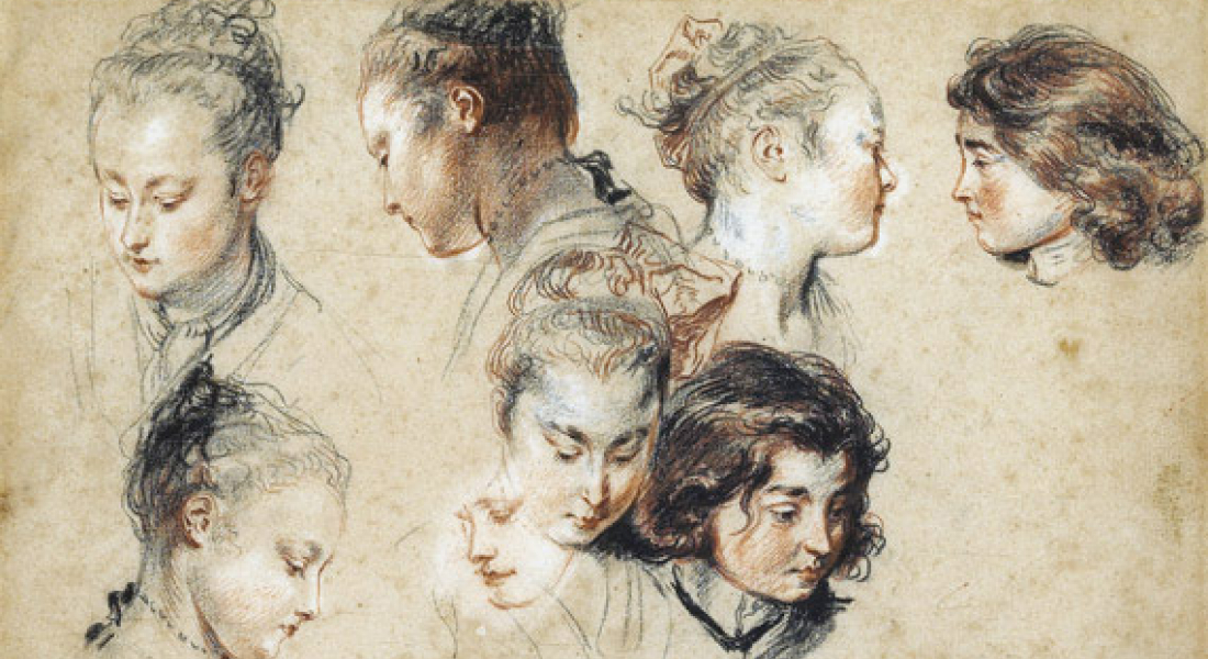 Six études de tête de femme et deux d'un jeune garçon, Antoine Watteau