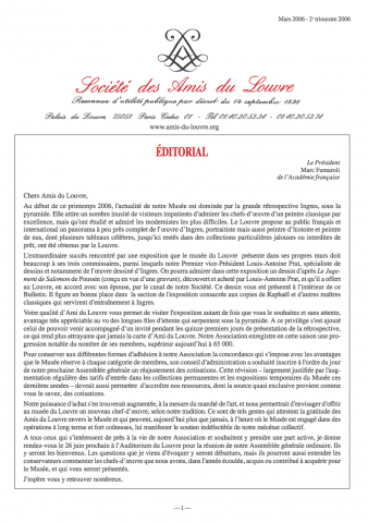 Bulletin trimestriel des Amis du Louvre du 2ème trimestre 2006