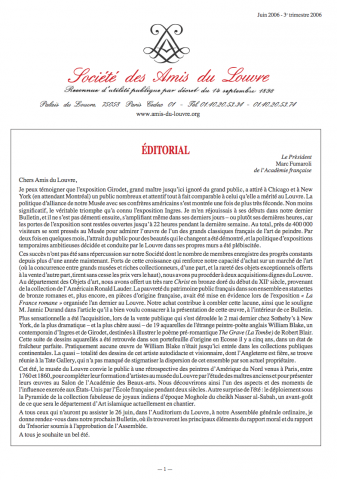 Bulletin trimestriel des Amis du Louvre du 3ème trimestre 2006