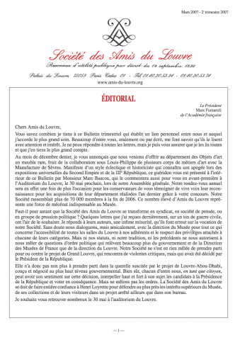 Bulletin trimestriel des Amis du Louvre du 2ème trimestre 2007