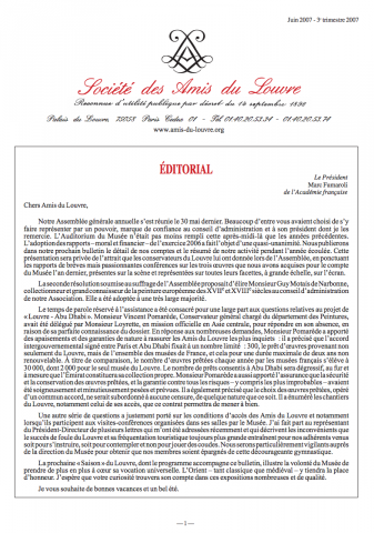Bulletin trimestriel des Amis du Louvre du 3ème trimestre 2007