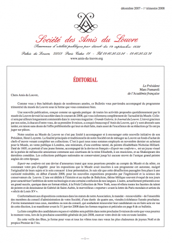 Bulletin trimestriel des Amis du Louvre du 1er trimestre 2008