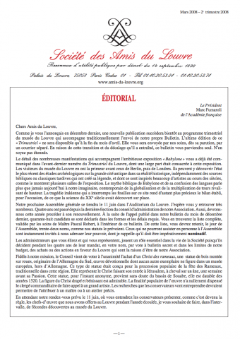 Bulletin trimestriel des Amis du Louvre du 2ème trimestre 2008