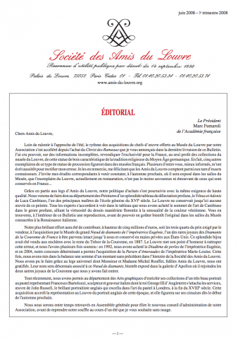 Bulletin trimestriel des Amis du Louvre du 3ème trimestre 2008