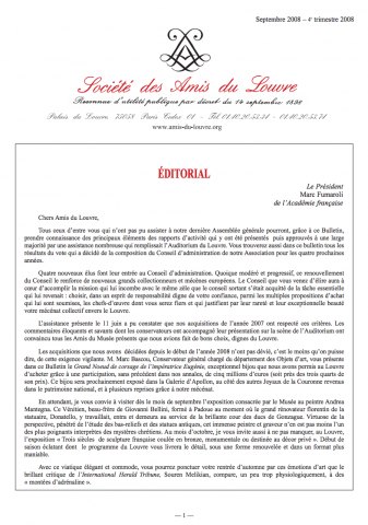 Bulletin trimestriel des Amis du Louvre du 4ème trimestre 2008