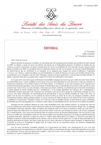 Bulletin trimestriel des Amis du Louvre du 2ème trimestre 2009