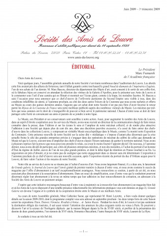 Bulletin trimestriel des Amis du Louvre du 3ème trimestre 2009