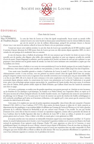 Bulletin trimestriel des Amis du Louvre du 2ème trimestre 2010