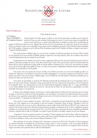 Bulletin trimestriel des Amis du Louvre du 4ème trimestre 2010