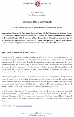 Louis-Antoine Prat élu Président des Amis du Louvre