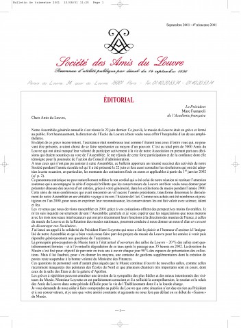 Bulletin trimestriel des Amis du Louvre du 4ème trimestre 2001