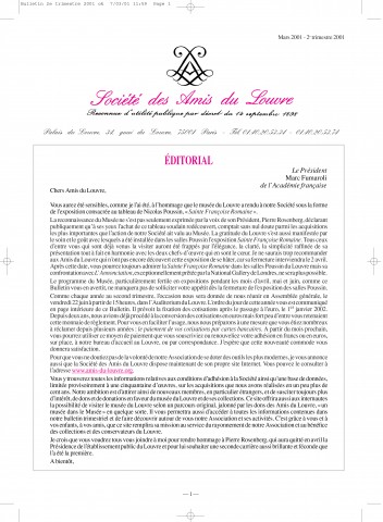 Bulletin trimestriel des Amis du Louvre du 2ème trimestre 2001
