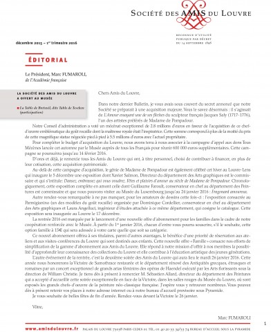 Bulletin trimestriel des Amis du Louvre du 1er trimestre 2016