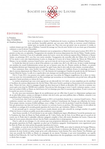 Bulletin trimestriel des Amis du Louvre du 3ème trimestre 2012