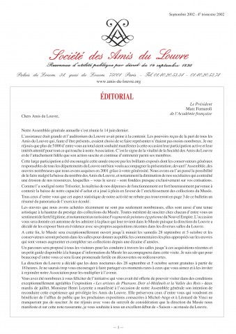 Bulletin trimestriel des Amis du Louvre du 4ème trimestre 2002