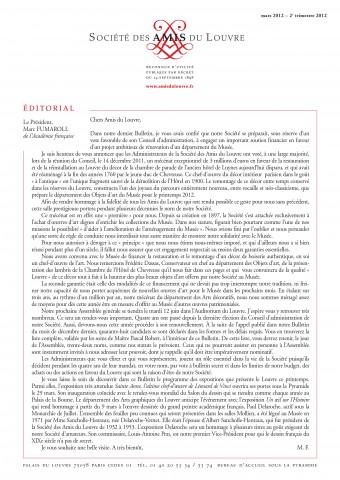 Bulletin trimestriel des Amis du Louvre du 2ème trimestre 2012
