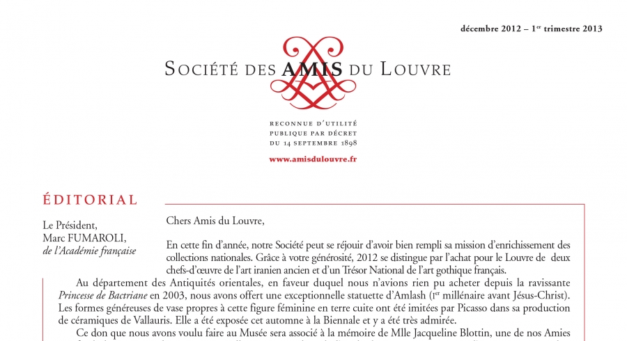 Bulletin trimestriel des Amis du Louvre du 1er trimestre 2013