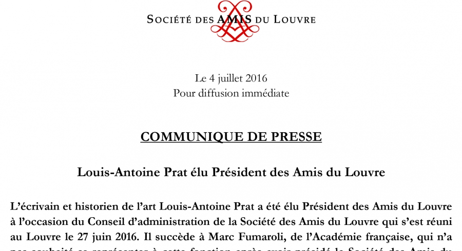 Louis-Antoine Prat élu Président des Amis du Louvre