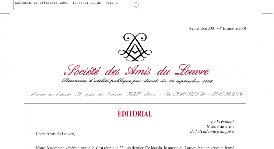 Bulletin trimestriel des Amis du Louvre du 4ème trimestre 2001