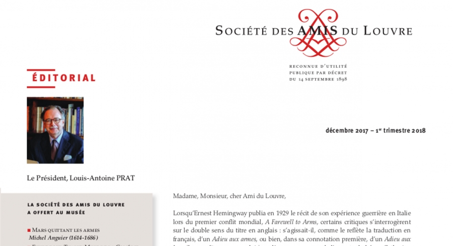 Bulletin trimestriel des Amis du Louvre du 1er trimestre 2018