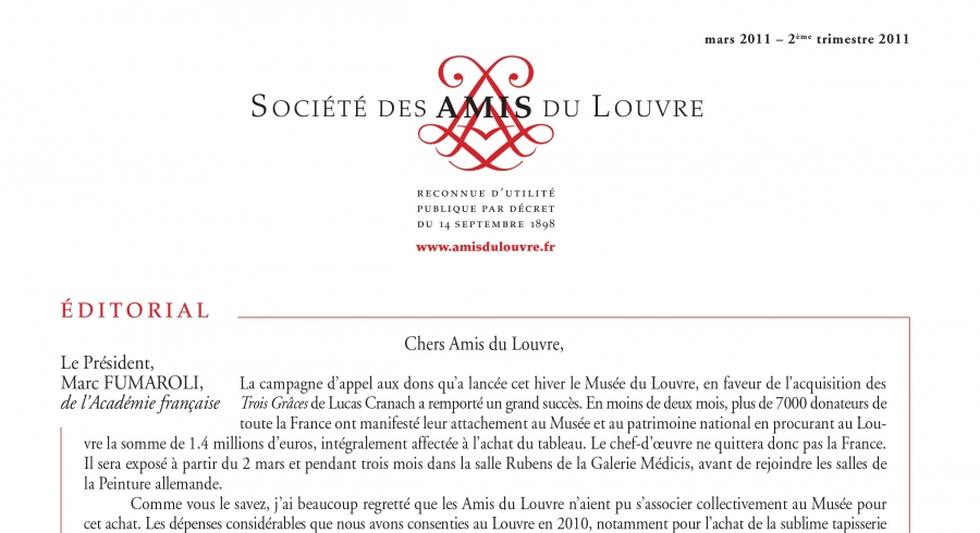 Bulletin trimestriel des Amis du Louvre du 2ème trimestre 2011