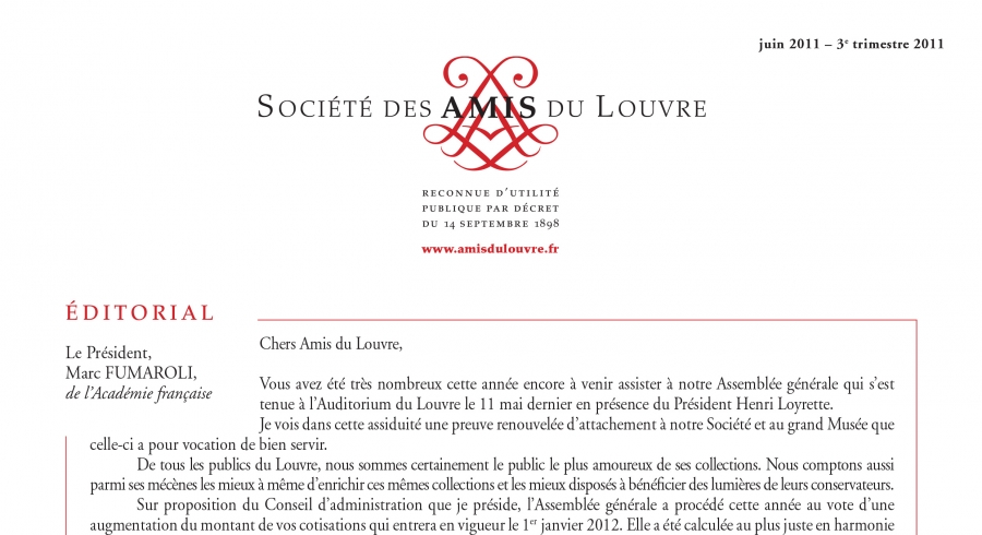 Bulletin trimestriel des Amis du Louvre du 3ème trimestre 2011