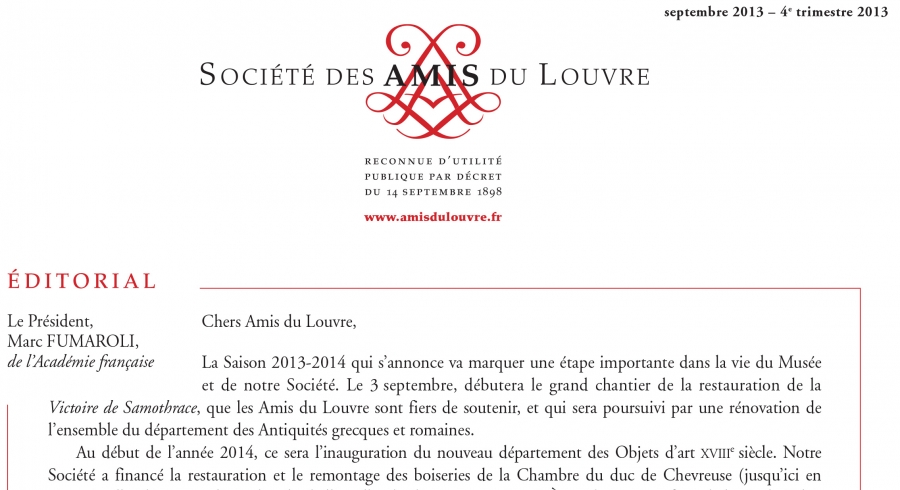 Bulletin trimestriel des Amis du Louvre du 4ème trimestre 2013