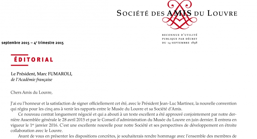 Bulletin trimestriel des Amis du Louvre du 4ème trimestre 2015