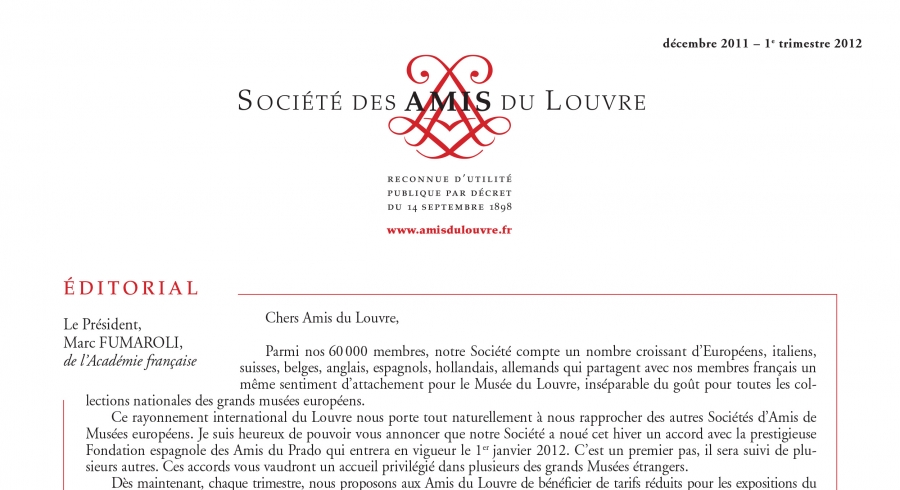 Bulletin trimestriel des Amis du Louvre du 1er trimestre 2012