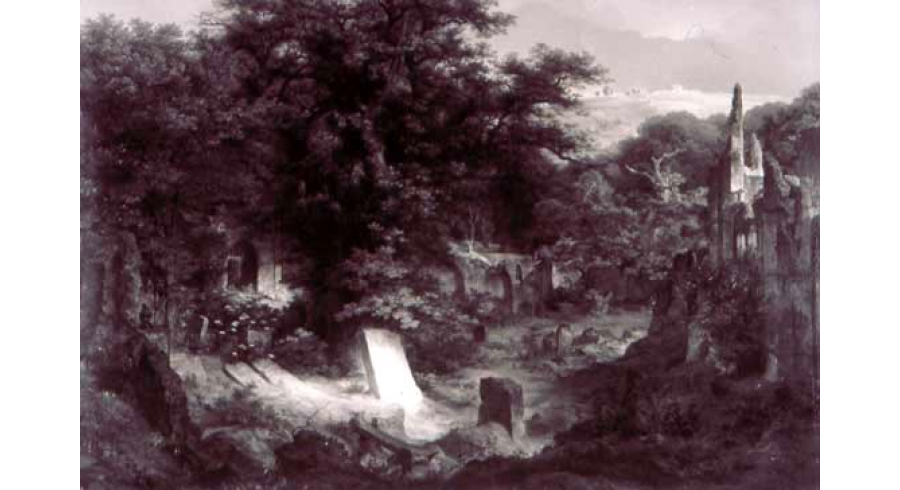 Cimetière et ruines envahis par les arbres